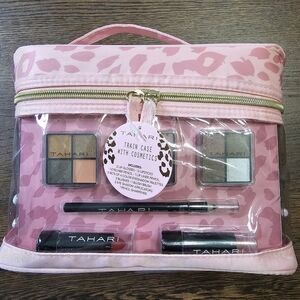 Tahari Train Case with Cosmetics Pink Leopard Print NEW